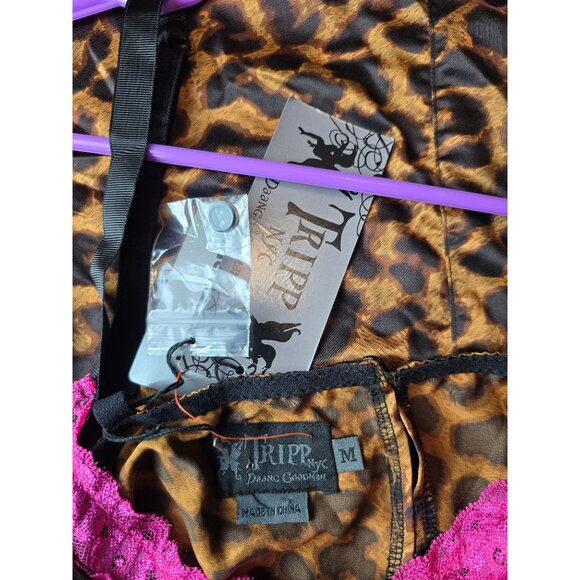 NWT Vintage Tripp NYC Leopard Print Babydoll Chemise Dress W/ Pink Lace Medium - Picture 5 of 6